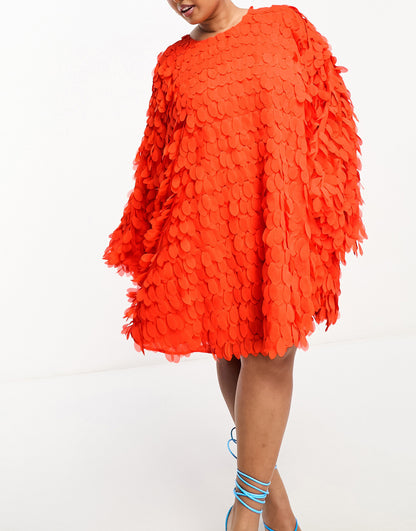 ASOS EDITION Curve petal texture batwing mini dress in red