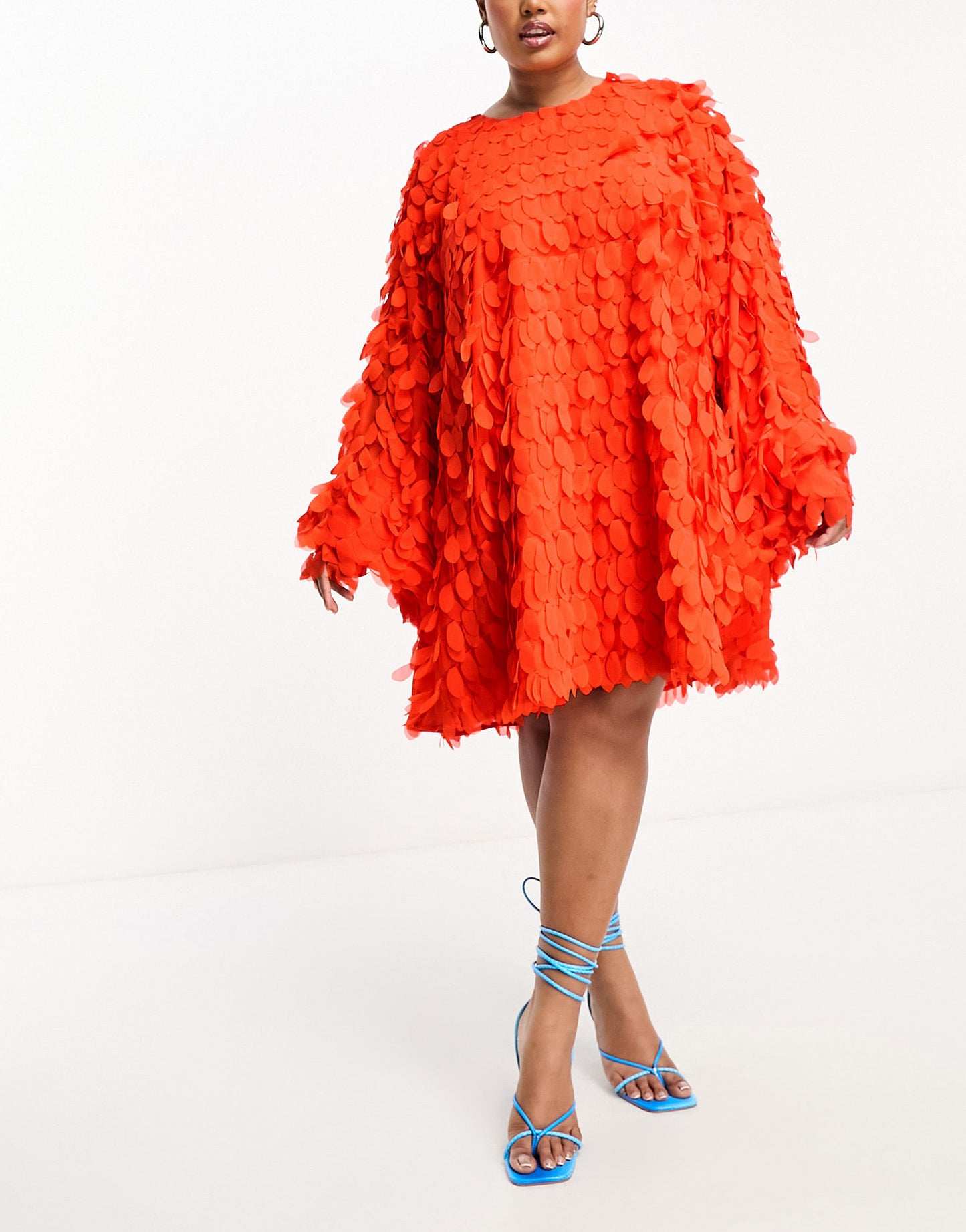 ASOS EDITION Curve petal texture batwing mini dress in red