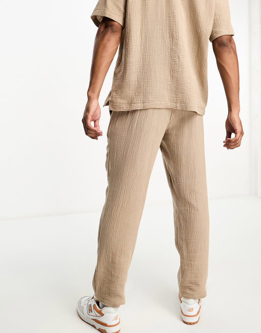 Jack & Jones loose fit trouser co-ord with waffle texture in sand