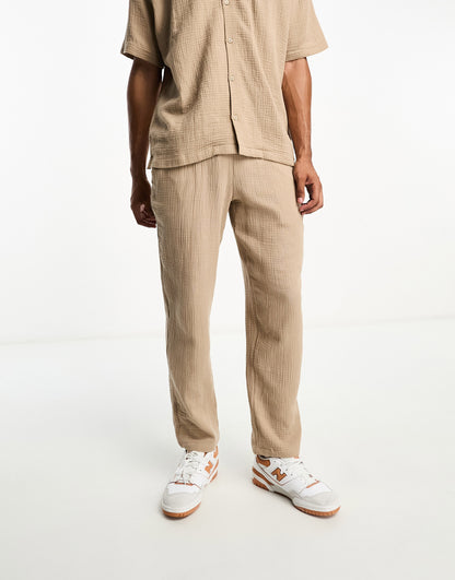 Jack & Jones loose fit trouser co-ord with waffle texture in sand