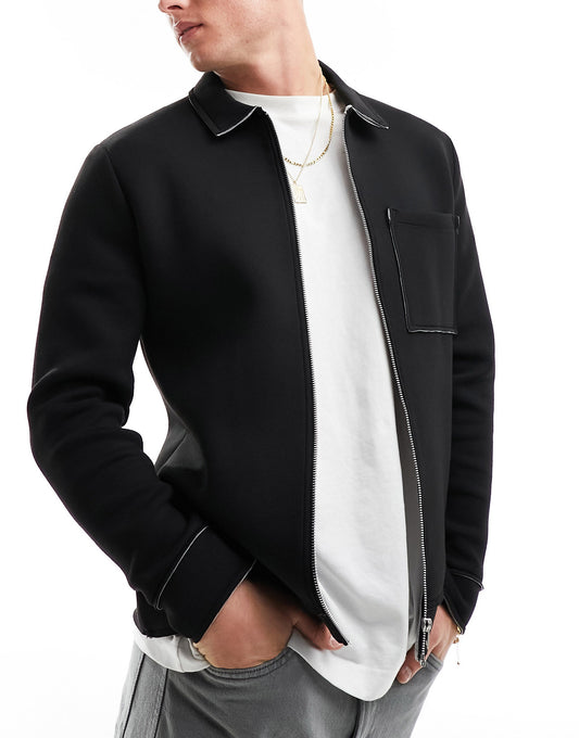 ASOS DESIGN standard zip through scuba jacket in black