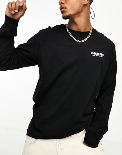 Dickies montross long sleeve t-shirt with yin yang back print in black