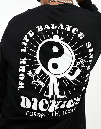 Dickies montross long sleeve t-shirt with yin yang back print in black