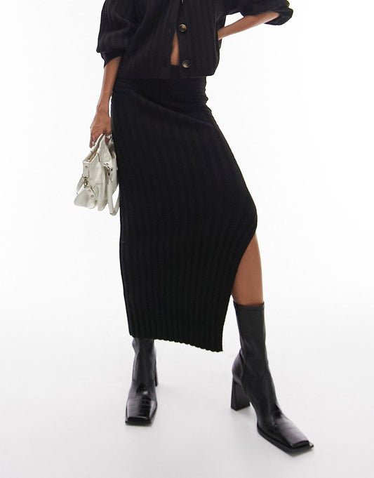 Topshop knitted premium rib skirt in black