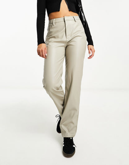 ASOS DESIGN faux leather straight leg trouser in stone