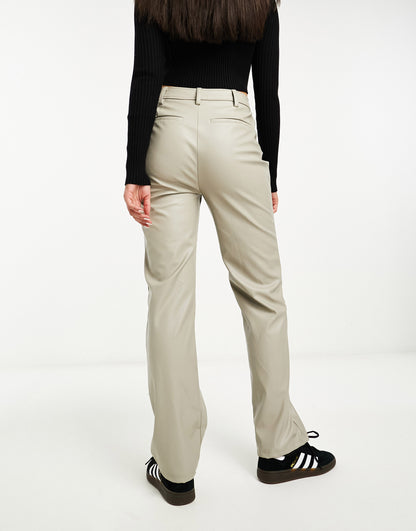 ASOS DESIGN faux leather straight leg trouser in stone