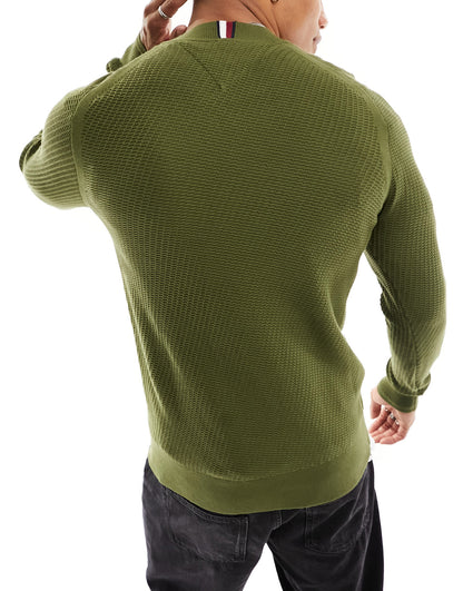 Tommy Hilfiger rectangular structure crew neck jumper in putting green