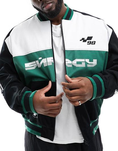 ASOS DESIGN oversized motocross bomber jacket in green