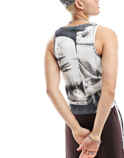 COLLUSION notch neck shrunken muscle vest in black and white print