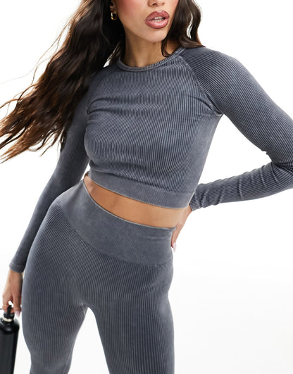 ASOS 4505 Icon seamless rib long sleeve crop top in washed grey