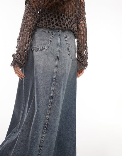 Topshop denim a-line maxi skirt in authentic blue