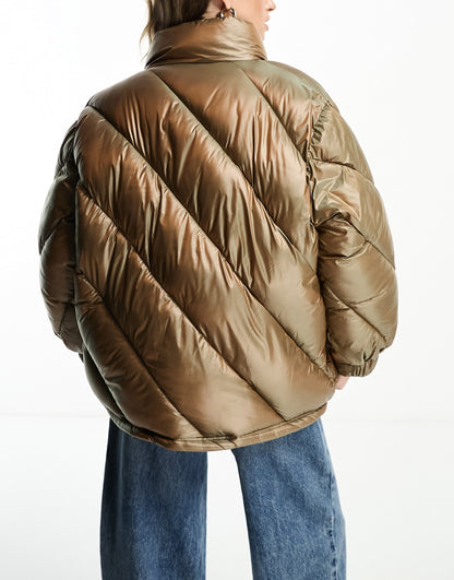 Sixth June oversize iridescent puffer jacket in brown