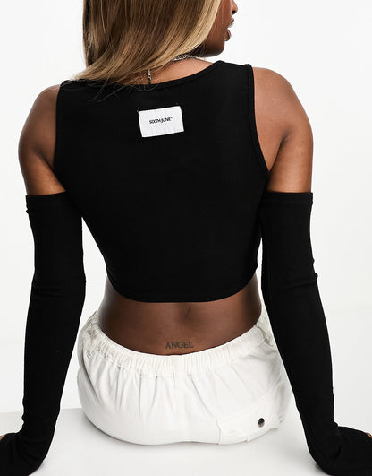 Sixth June long sleeve cut out crop top in black