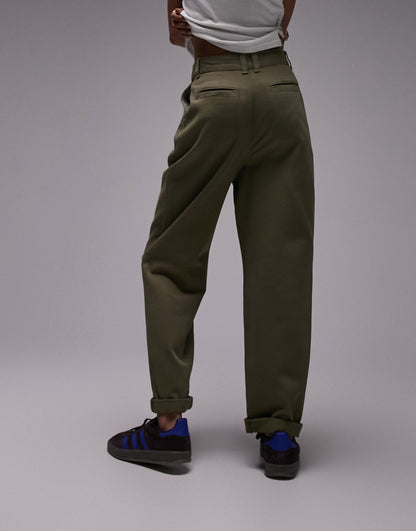 Topshop button tab peg trouser in khaki