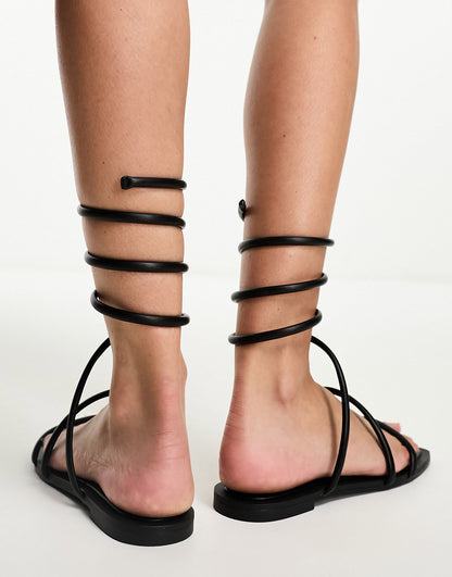 Stradivarius ankle strap sandal in black