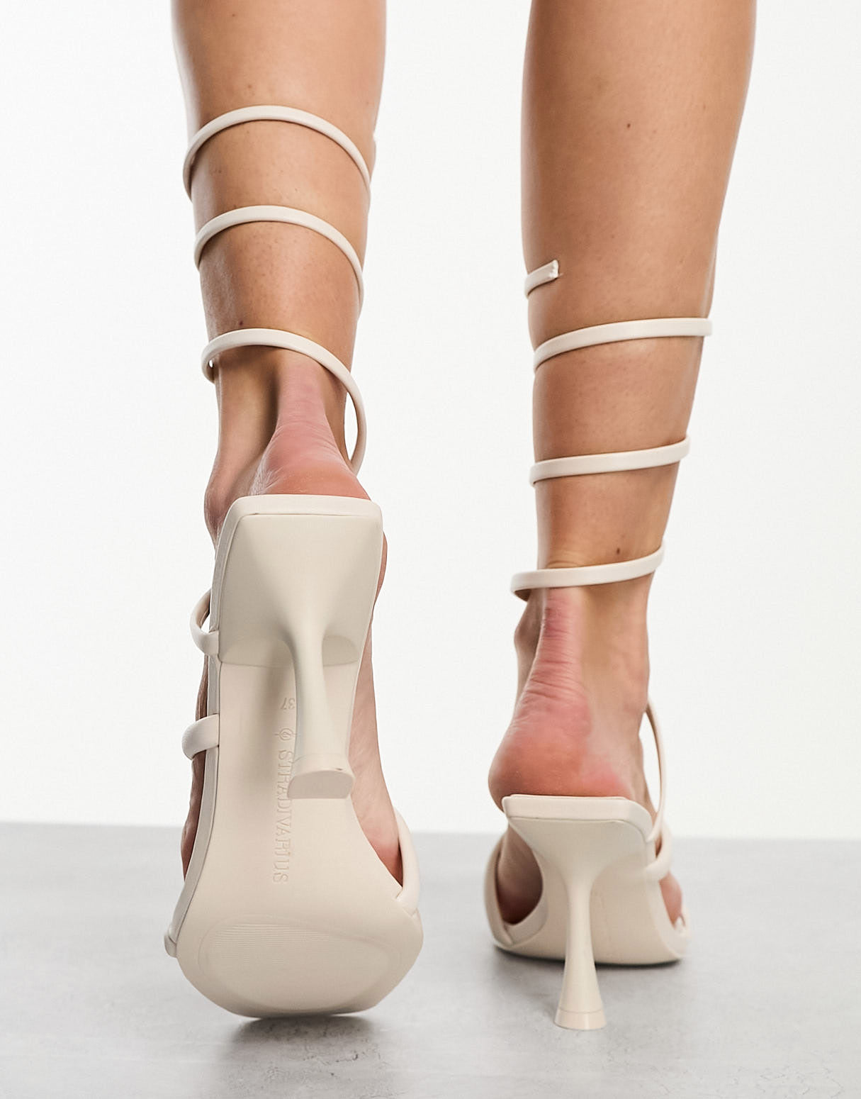 Stradivarius wrap around ankle heeled sandal in white