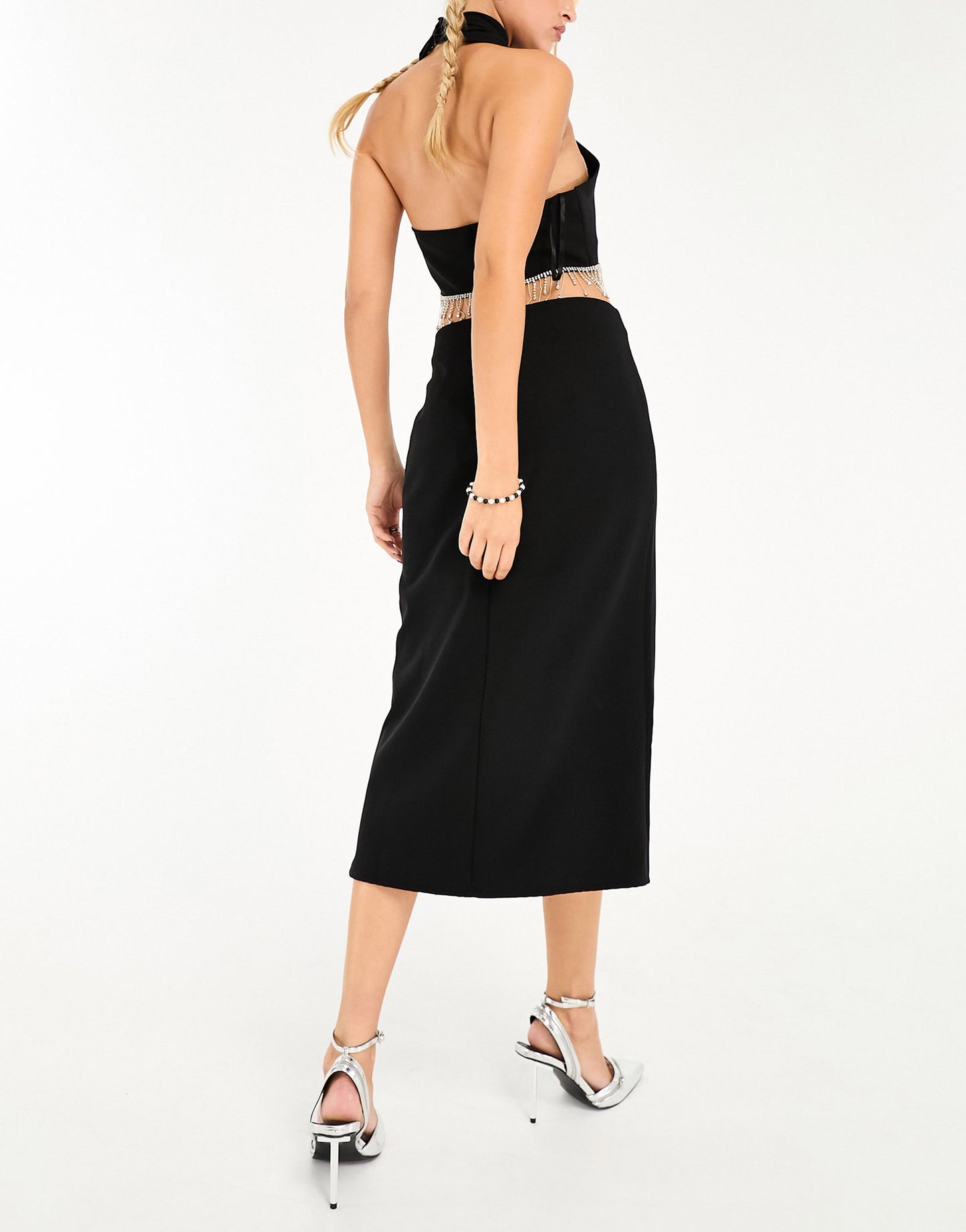 Something New x Lame. Cobain diamante drop midi skirt co-ord in black