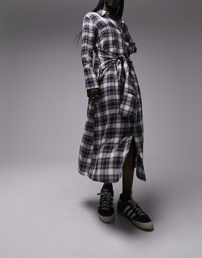 Topshop tie front midi shirt dress in check