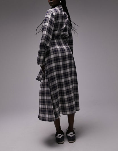 Topshop tie front midi shirt dress in check