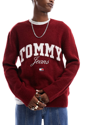 Tommy Jeans relaxed new varsity logo jumper in red