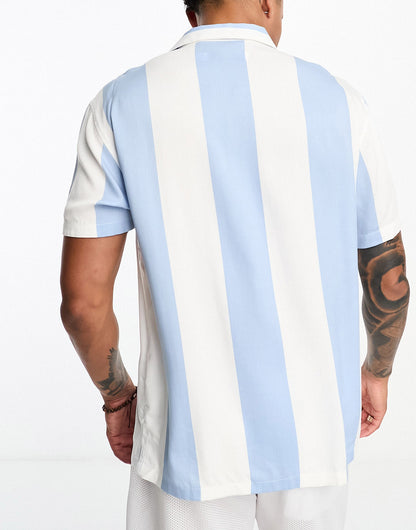 Bershka twill striped shirt in light blue