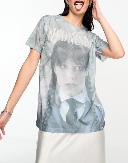 ASOS DESIGN Wednesday Addams oversized t-shirt with licence placement graphic print