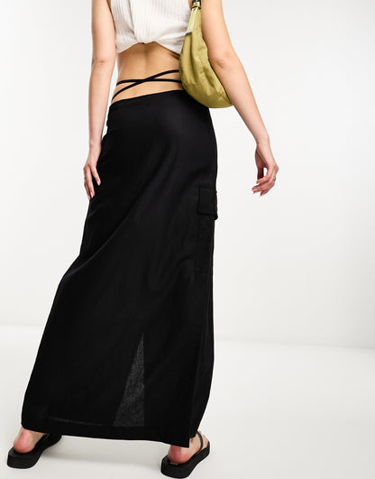 Weekday Fold linen blend midi skirt in black