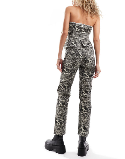 Basic Pleasure Mode crowd print straight leg jeans co-ord in grey