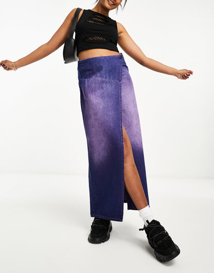 Basic Pleasure Mode blackcurrant wash denim wrap maxi skirt in purple