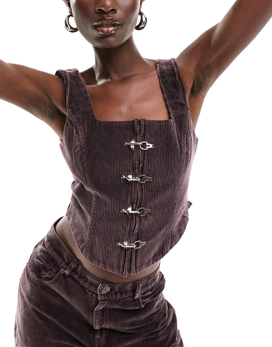 Basic Pleasure Mode tab detail cord corset co-ord in dirty lavender