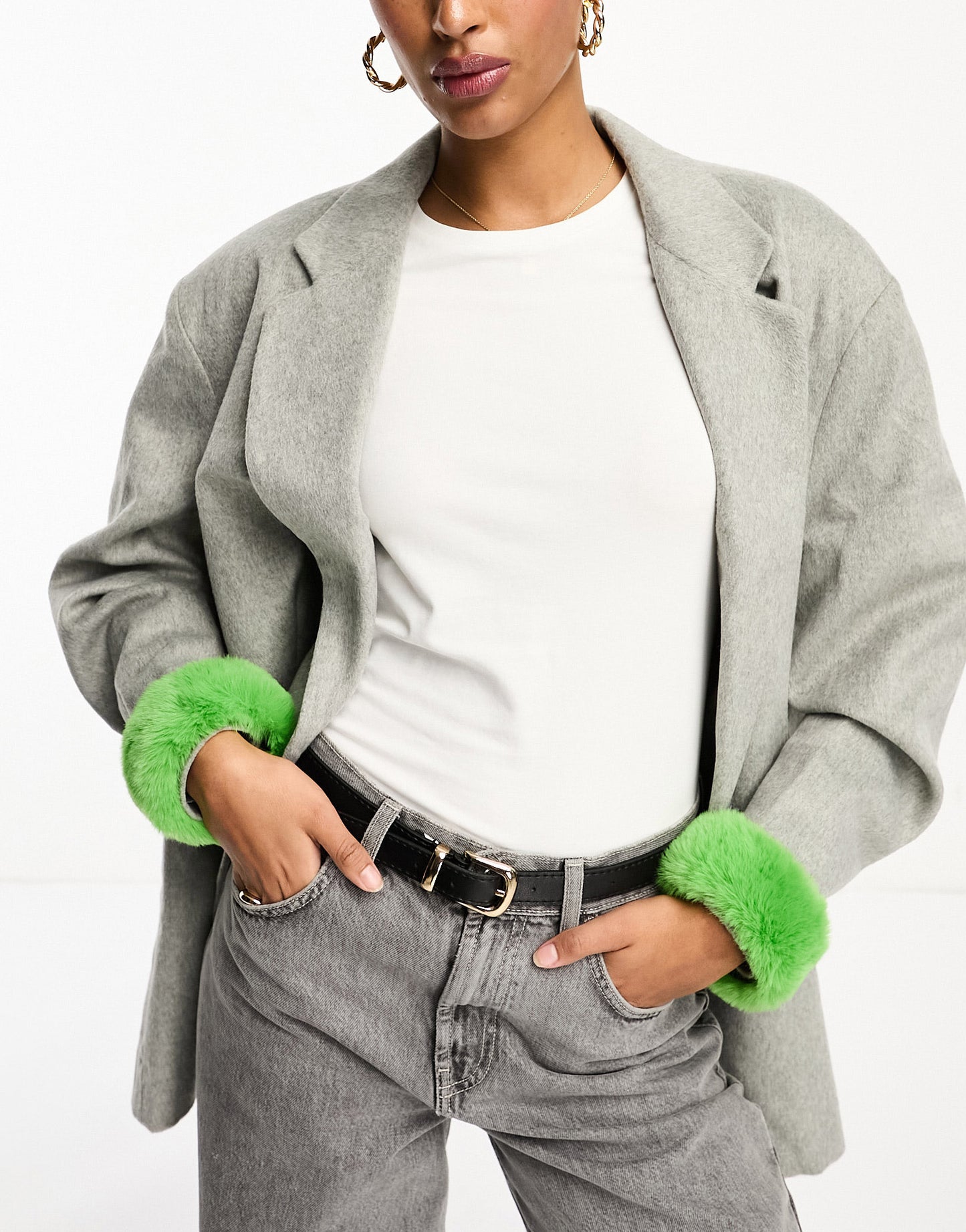 My Accessories faux fur removable sleeve cuffs in green