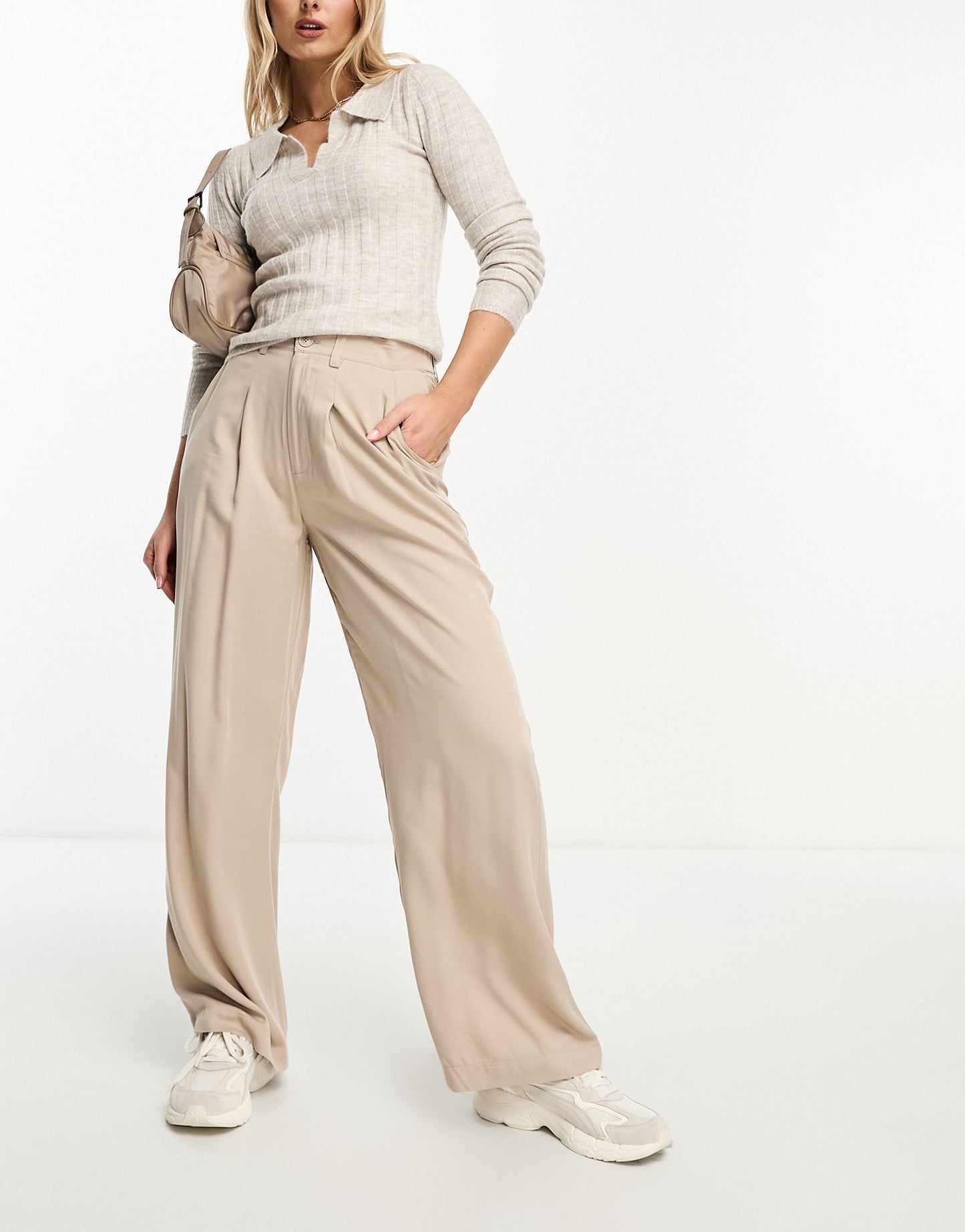 ASOS DESIGN Hourglass dad trouser in taupe