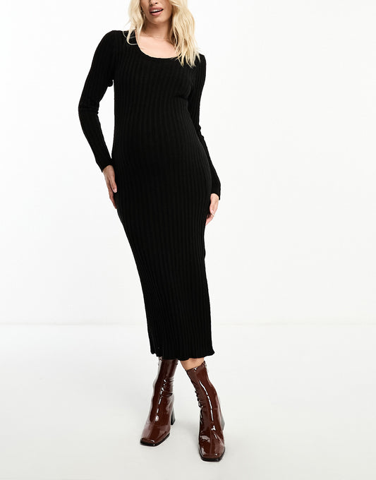 ASOS DESIGN Maternity square neck knitted midi dress in textured yarn in black