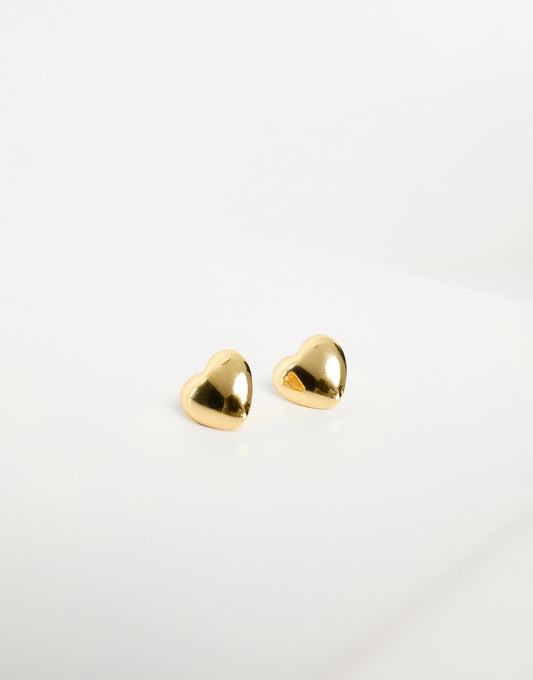 ASOS DESIGN 14k gold plated stud earrings with puff heart design