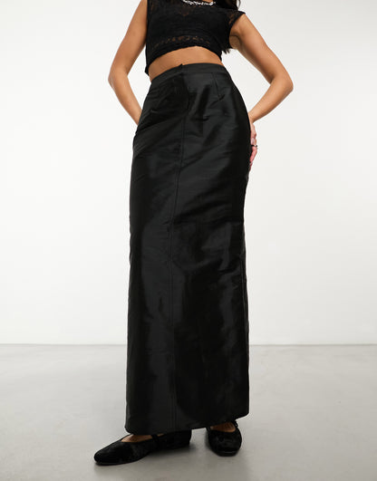 COLLUSION sporty maxi skirt with fishtail detail in black