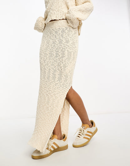 Miss Selfridge boucle textured maxi skirt co-ord in beige