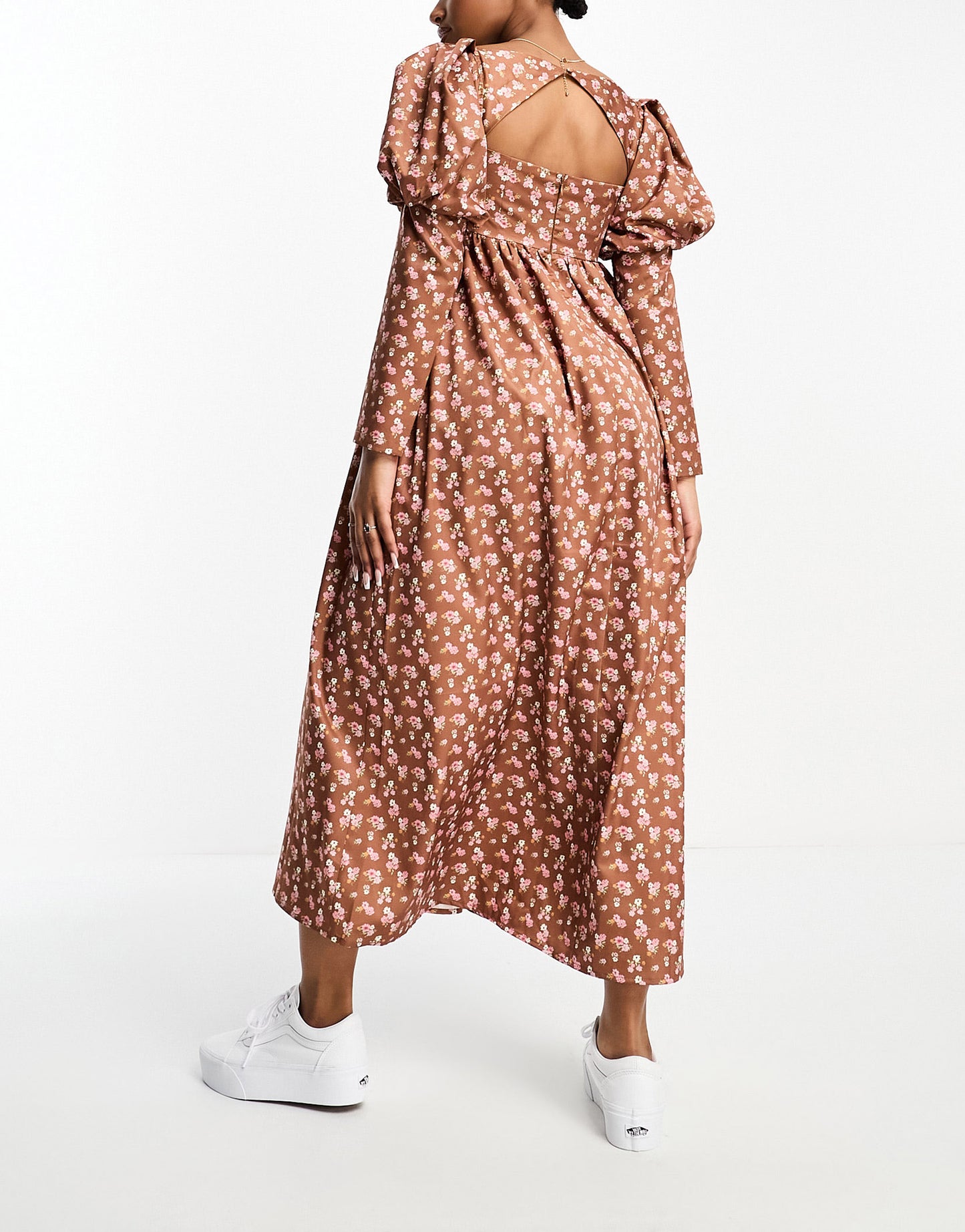 The Frolic autumn floral print puff sleeve maxi dress in brown