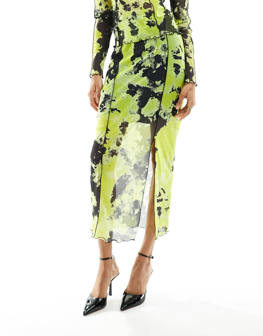 Object Tall lettuce edge maxi skirt co-ord in mixed lime print