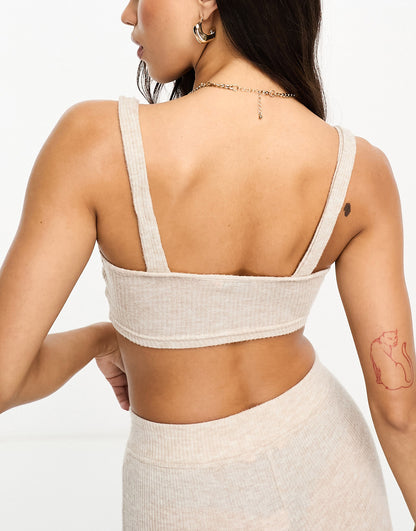 Boux Avenue Leila rib twist crop top in stone