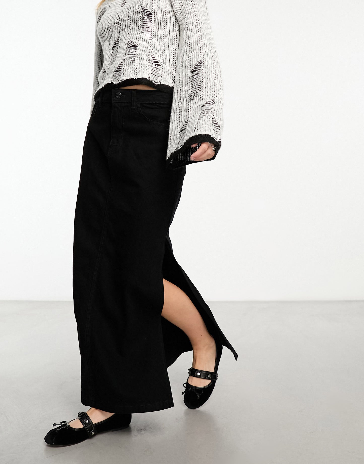 Noisy May denim maxi skirt in black