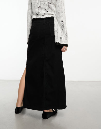 Noisy May denim maxi skirt in black