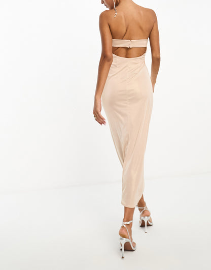 ASOS DESIGN foil bandeau midi dress in gold metallic