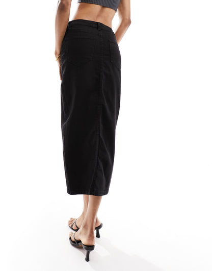 Vero Moda Tall denim midi skirt in black