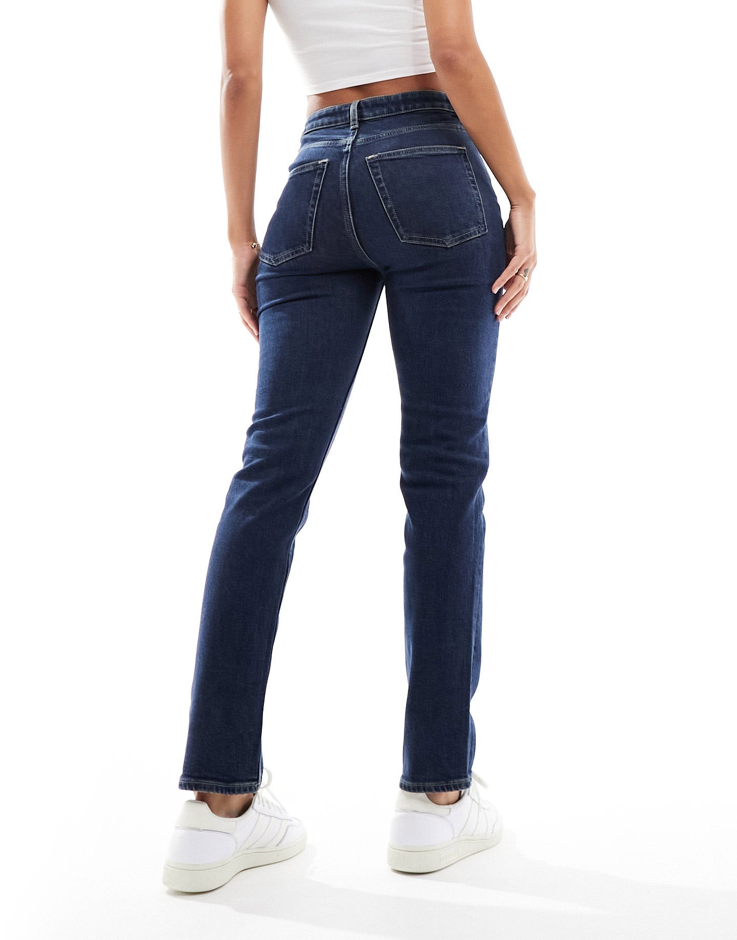 & Other Stories mid rise straight leg jeans with raw hem in vivi blue