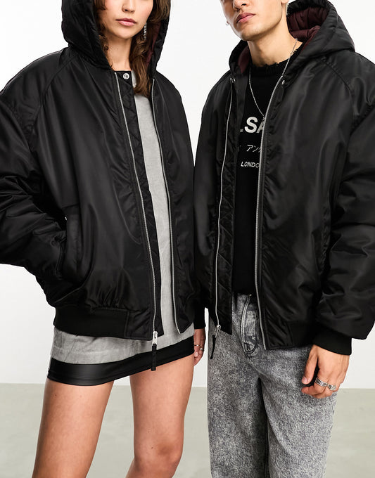 AllSaints x ASOS exclusive Thornson unisex oversized puffer bomber jacket in black