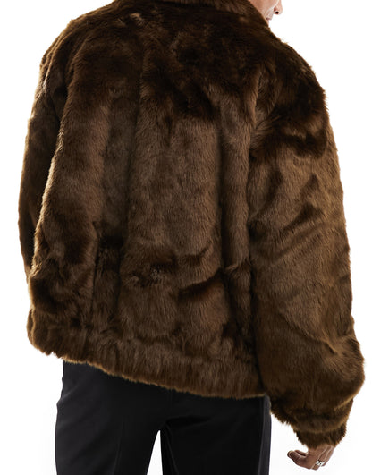 ASOS DESIGN oversized faux fur bomber jacket in brown