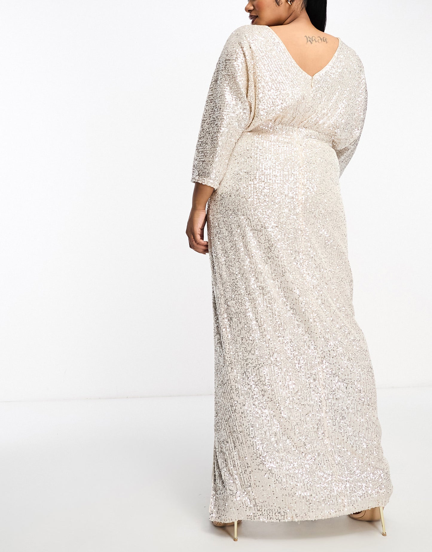 TFNC Plus sequin kimono sleeve maxi dress in silver