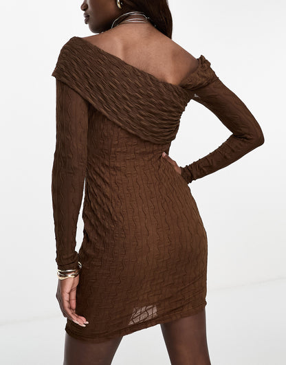 NaaNaa asymmetric one shoulder mini dress in chocolate brown