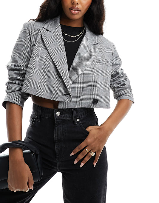 ASOS DESIGN cropped utility co ord blazer in check print