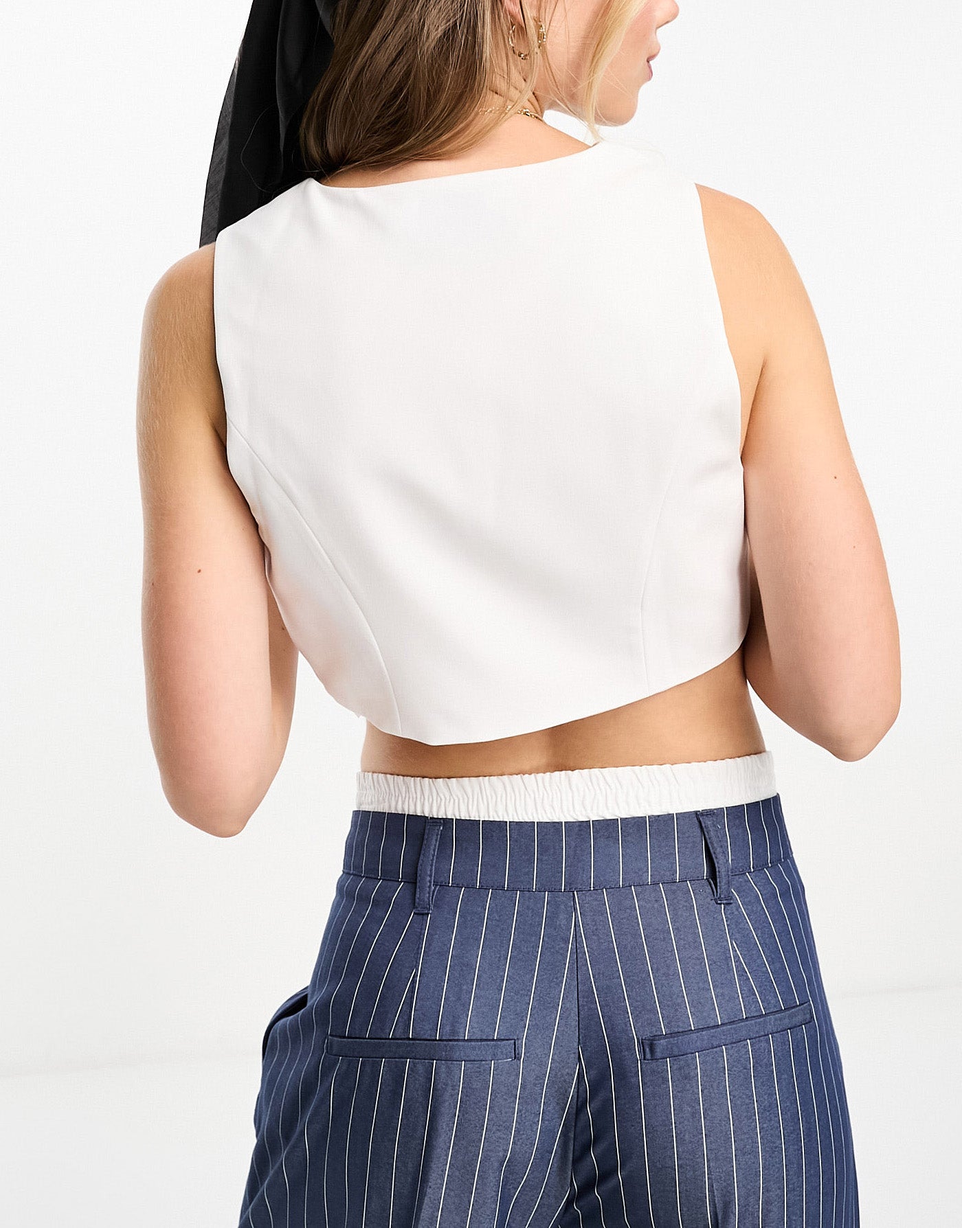 ASOS DESIGN cropped waistcoat with contrast buttons in white